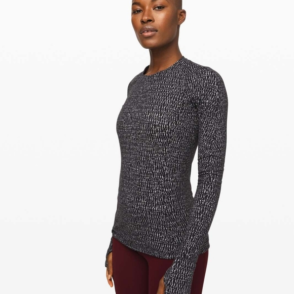 lululemon athletica Tops - Lululemon Runderful Long Sleeve Knotted Jacquard Black White